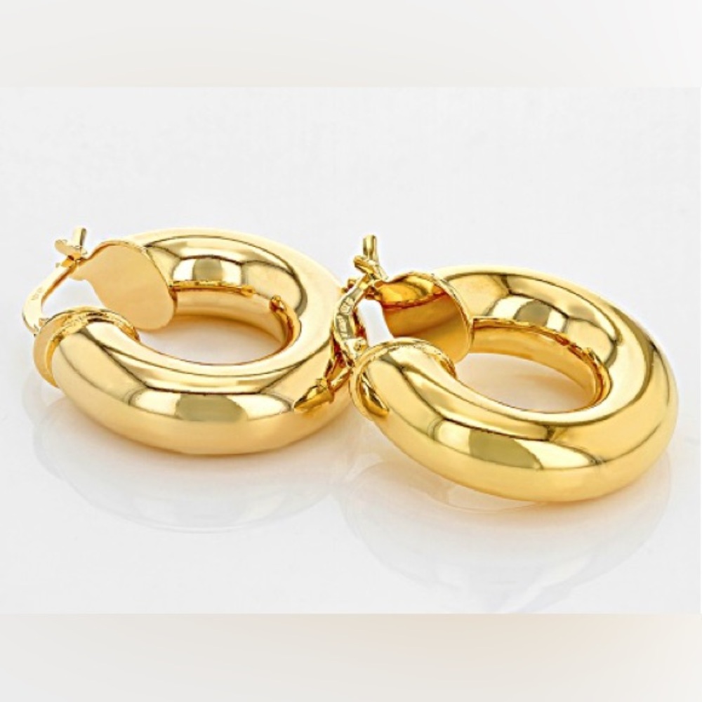 18k Yellow Gold Over Bronze Tube Hoop Earrings